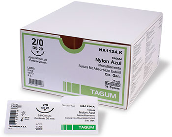 Sutura de nylon, 3/8, 20 mm, 75 cm x unid. Bioline 