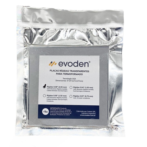 [C013821] Placas Cuadradas Rígidas para termoformado 0.08" (127x127mm) x 5 unidades. EVODEN